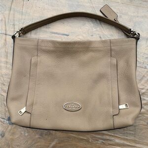 Coach Tan Leather Shoulder Bag with Metal Accents